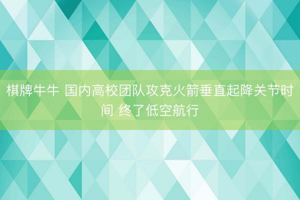 棋牌牛牛 国内高校团队攻克火箭垂直起降关节时间 终了低空航行